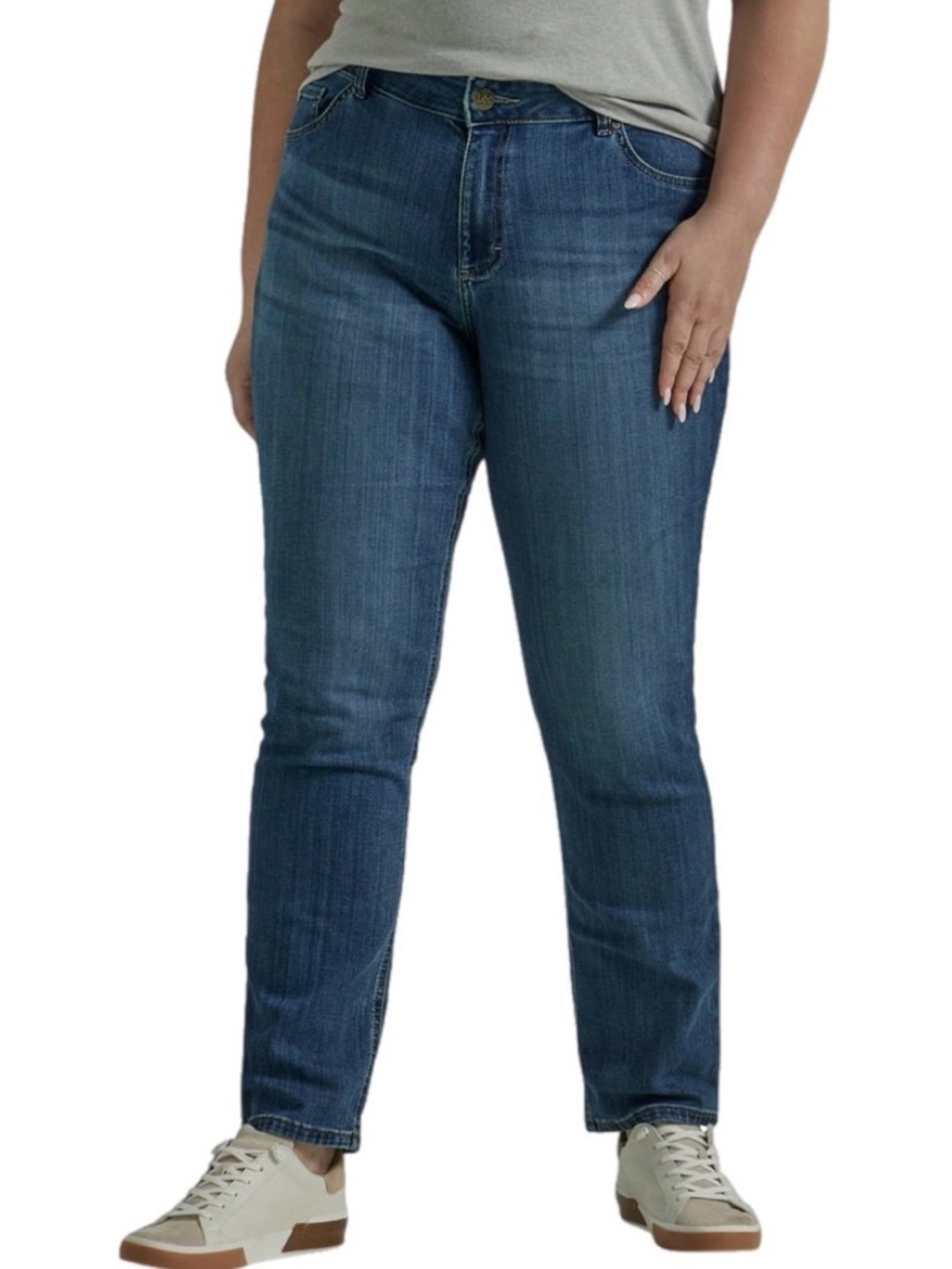 16 L Lee Women's Plus Size Regular Fit Straight Leg Mid Rise Blue Jeans Casual